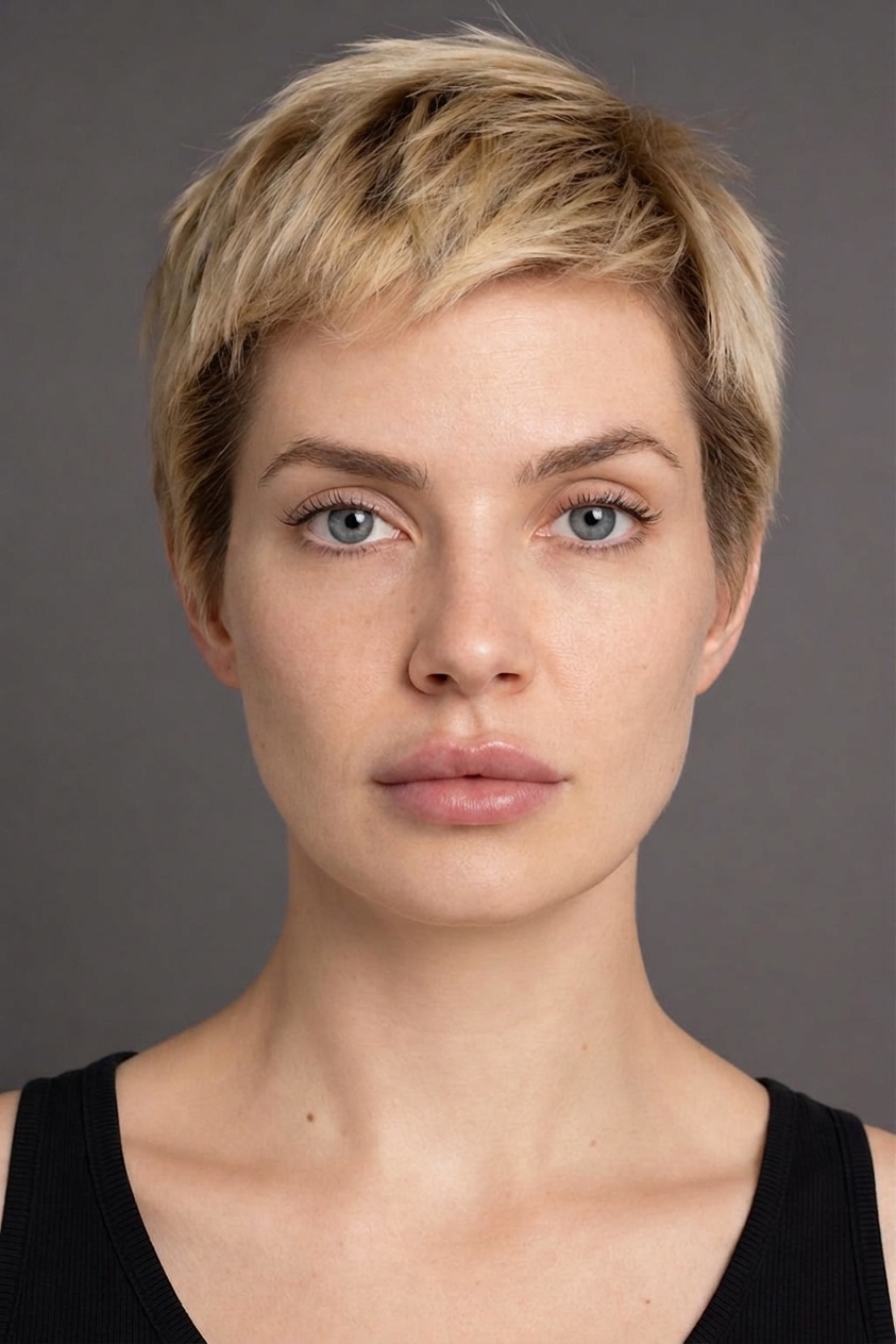 Blonde pixie with Revanesse Lips+ at 2.4 mL