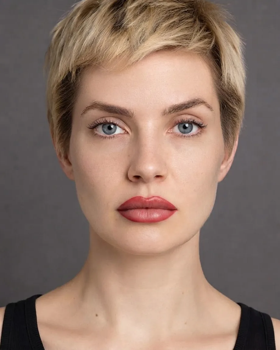 Blonde pixie with Doll lips, illustrative interpretation at 1.0 mL
