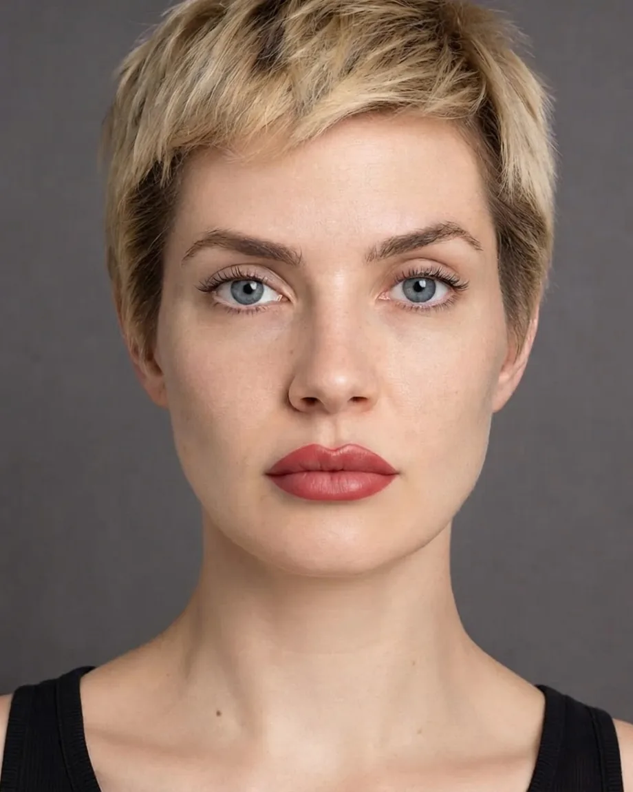 Blonde pixie with Heart-shaped lips, illustrative interpretation at 2.0 mL