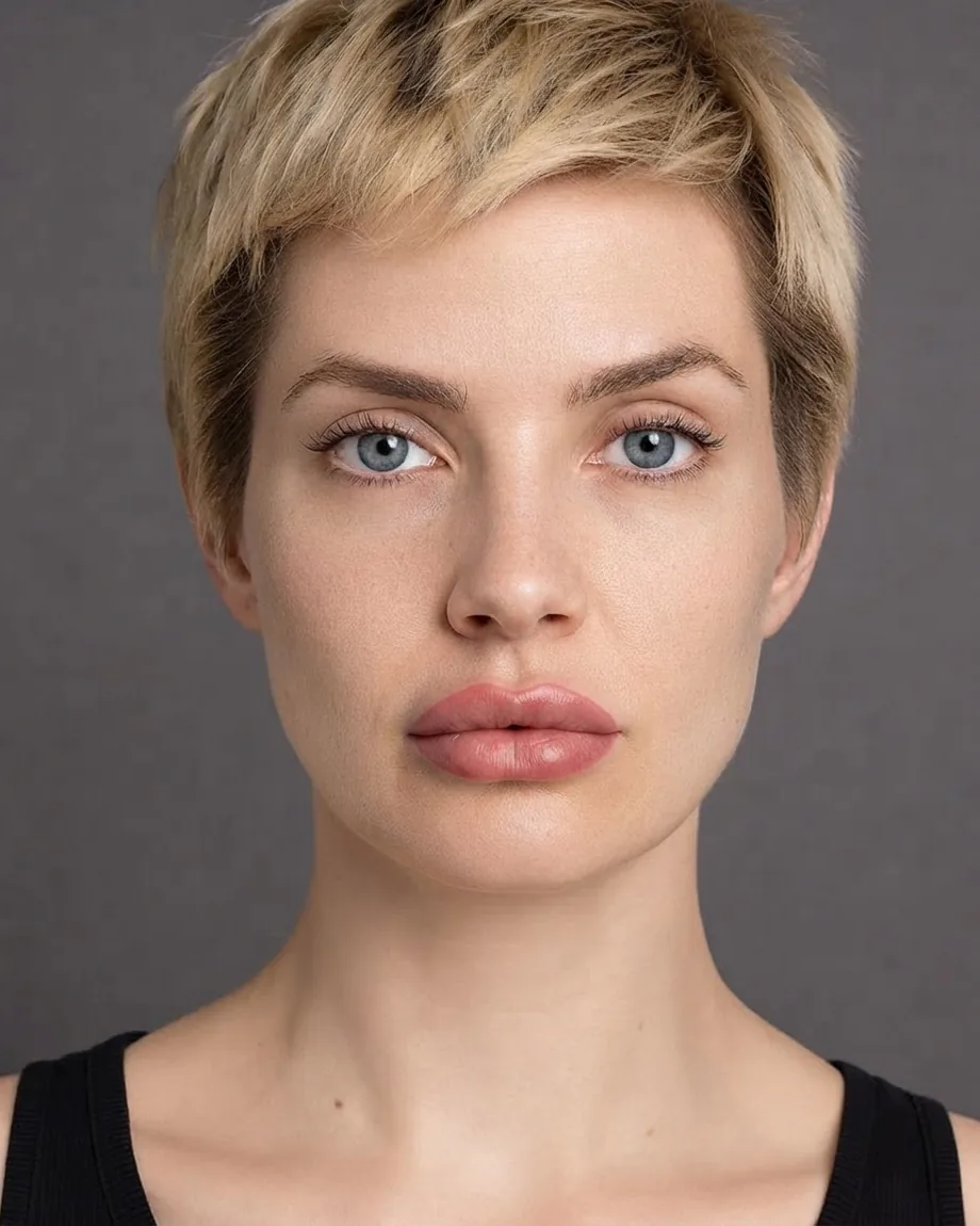 Blonde pixie with Keyhole lips, illustrative interpretation at 1.5 mL