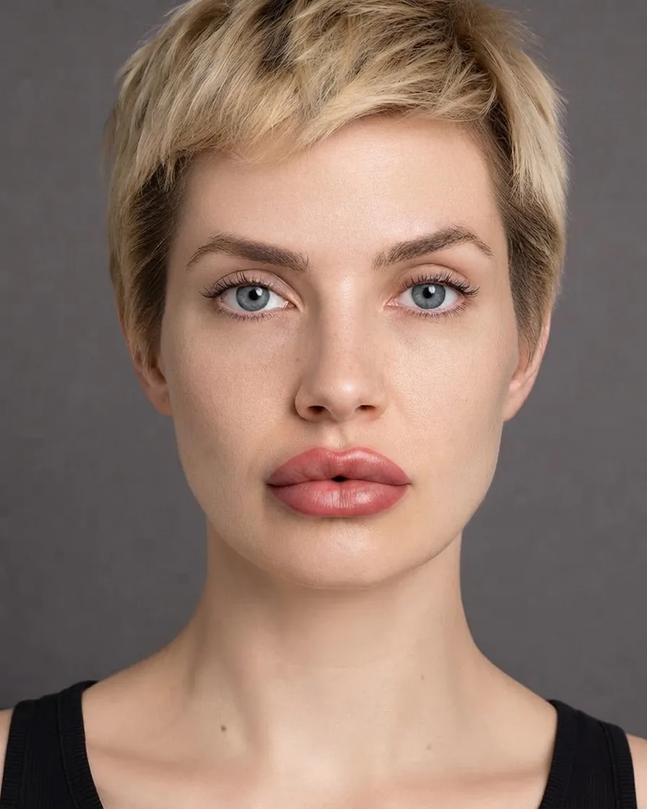 Blonde pixie with Keyhole lips, illustrative interpretation at 2.0 mL