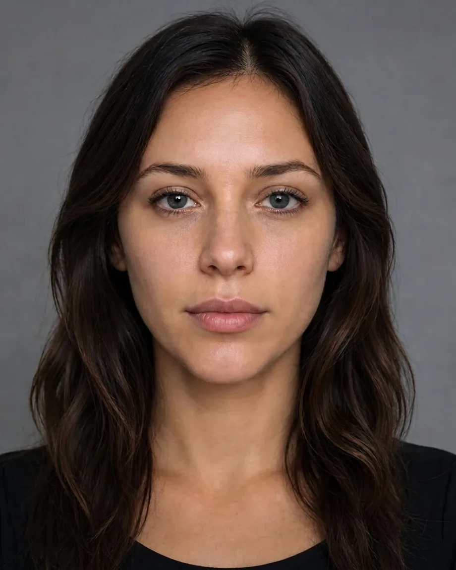 Long-hair brunette with Butterfly lips, illustrative interpretation at 0.55 mL