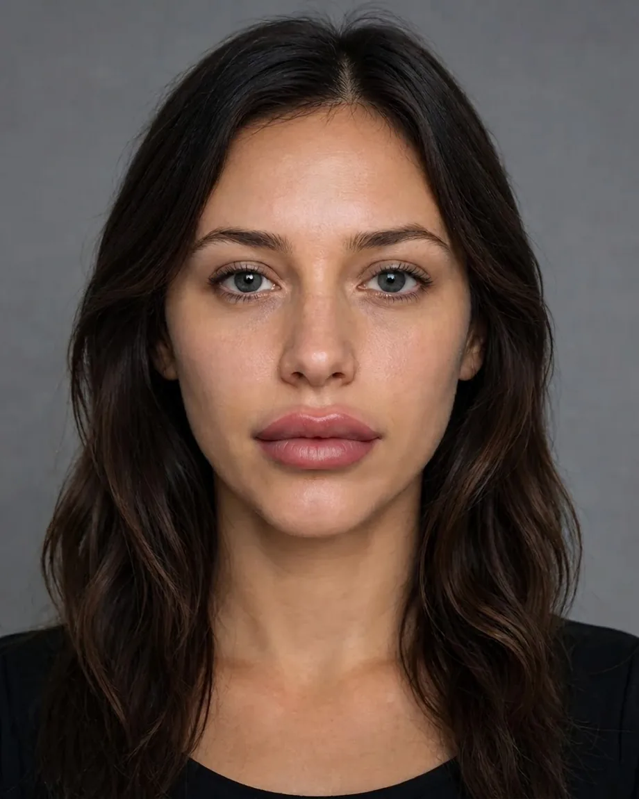 Long-hair brunette with Keyhole lips, illustrative interpretation at 1.0 mL