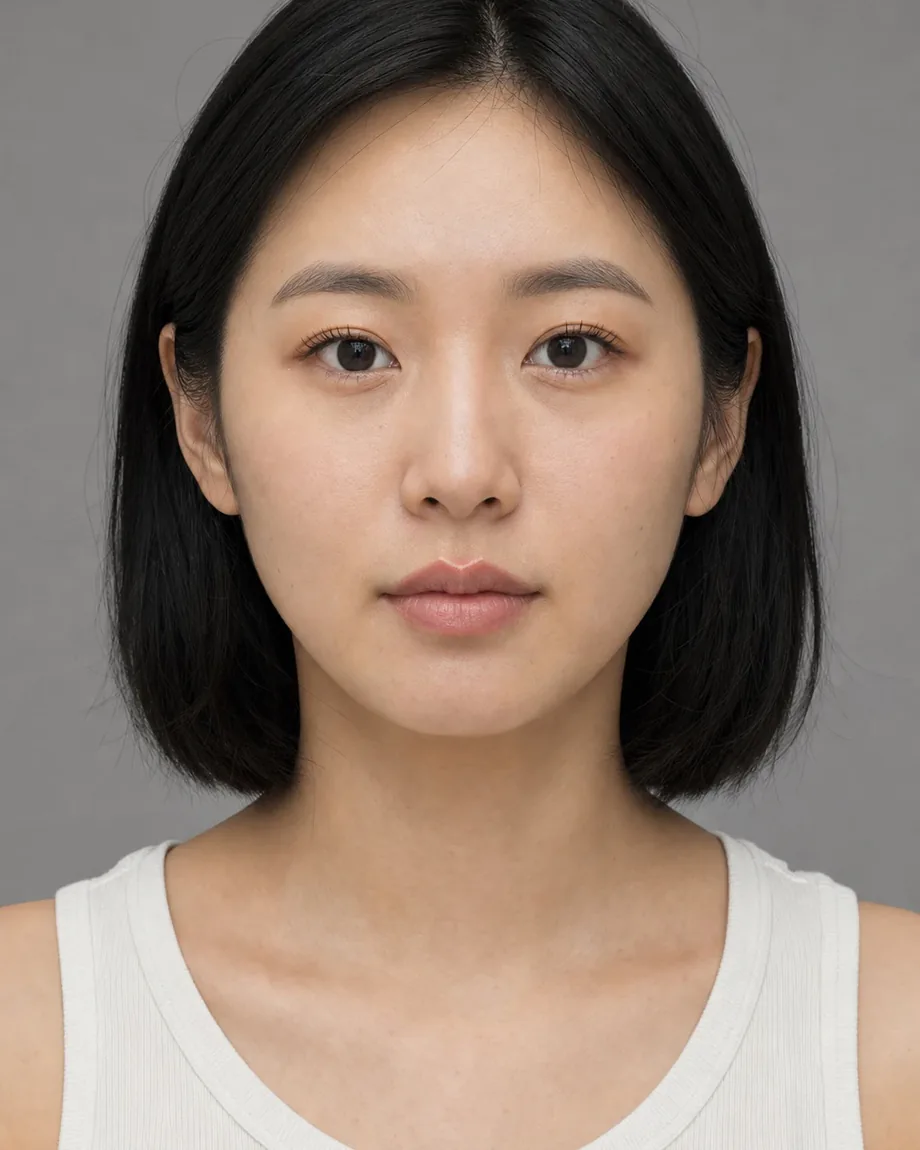 East Asian bob with Cupid's bow lips at 0.55 mL