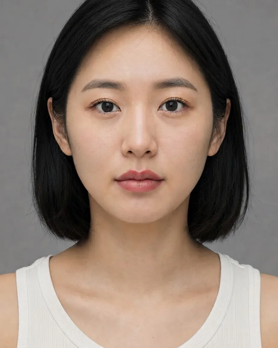 East Asian bob with Heart-shaped lips, illustrative interpretation at 1.0 mL