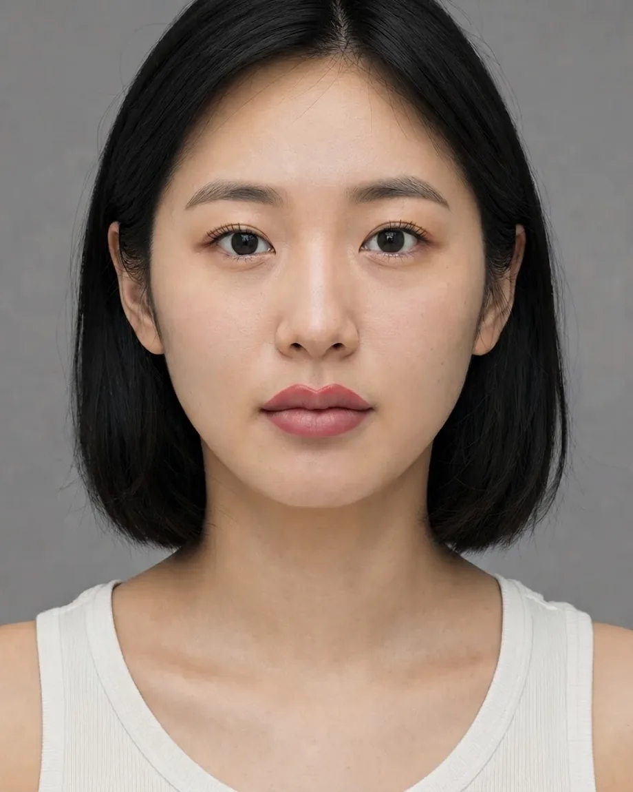 East Asian bob with Heart-shaped lips, illustrative interpretation at 1.5 mL