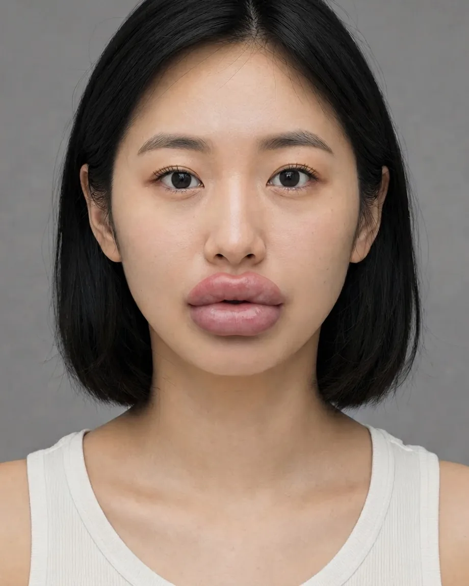East Asian bob with Heart-shaped lips, illustrative interpretation at 3.0 mL