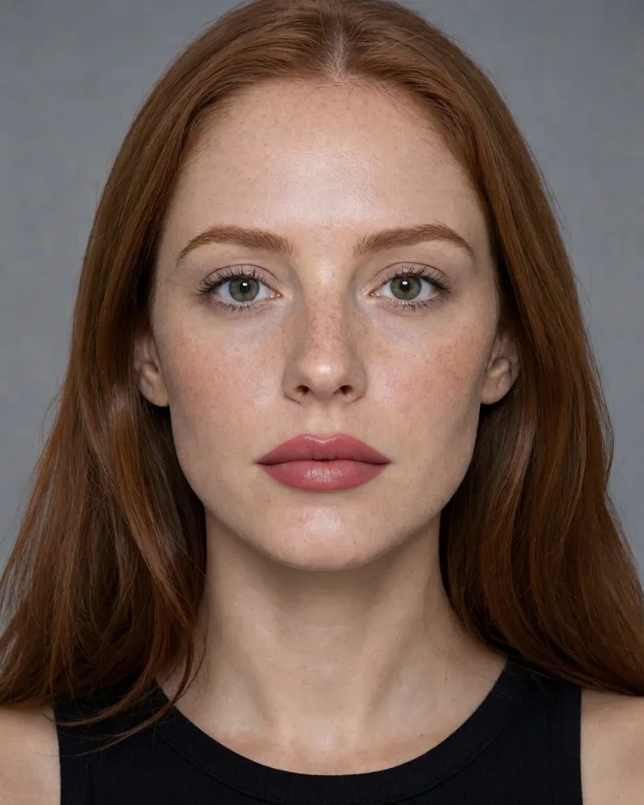 Freckled redhead with Cherry lips, illustrative interpretation at 0.55 mL