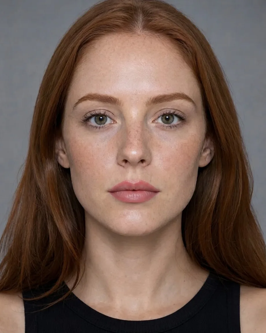Freckled redhead with Doll lips, illustrative interpretation at 1.0 mL