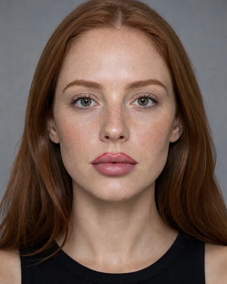 Freckled redhead with Doll lips, illustrative interpretation at 0.5 mL