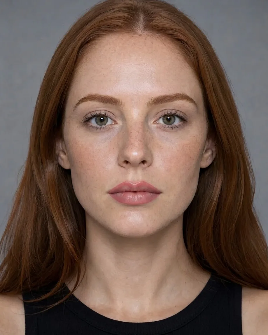 Freckled redhead with Heart-shaped lips, illustrative interpretation at 1.0 mL