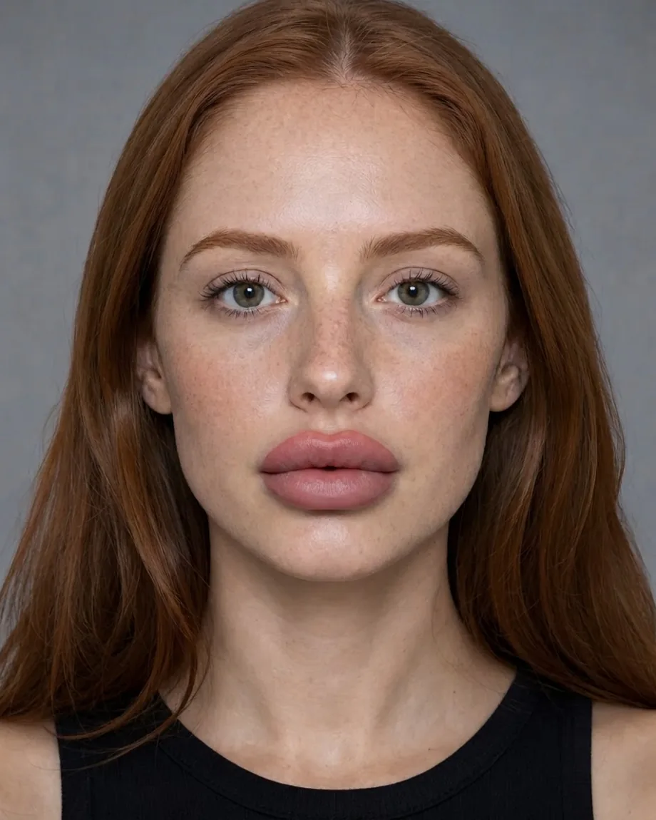 Freckled redhead with Heart-shaped lips, illustrative interpretation at 3.0 mL