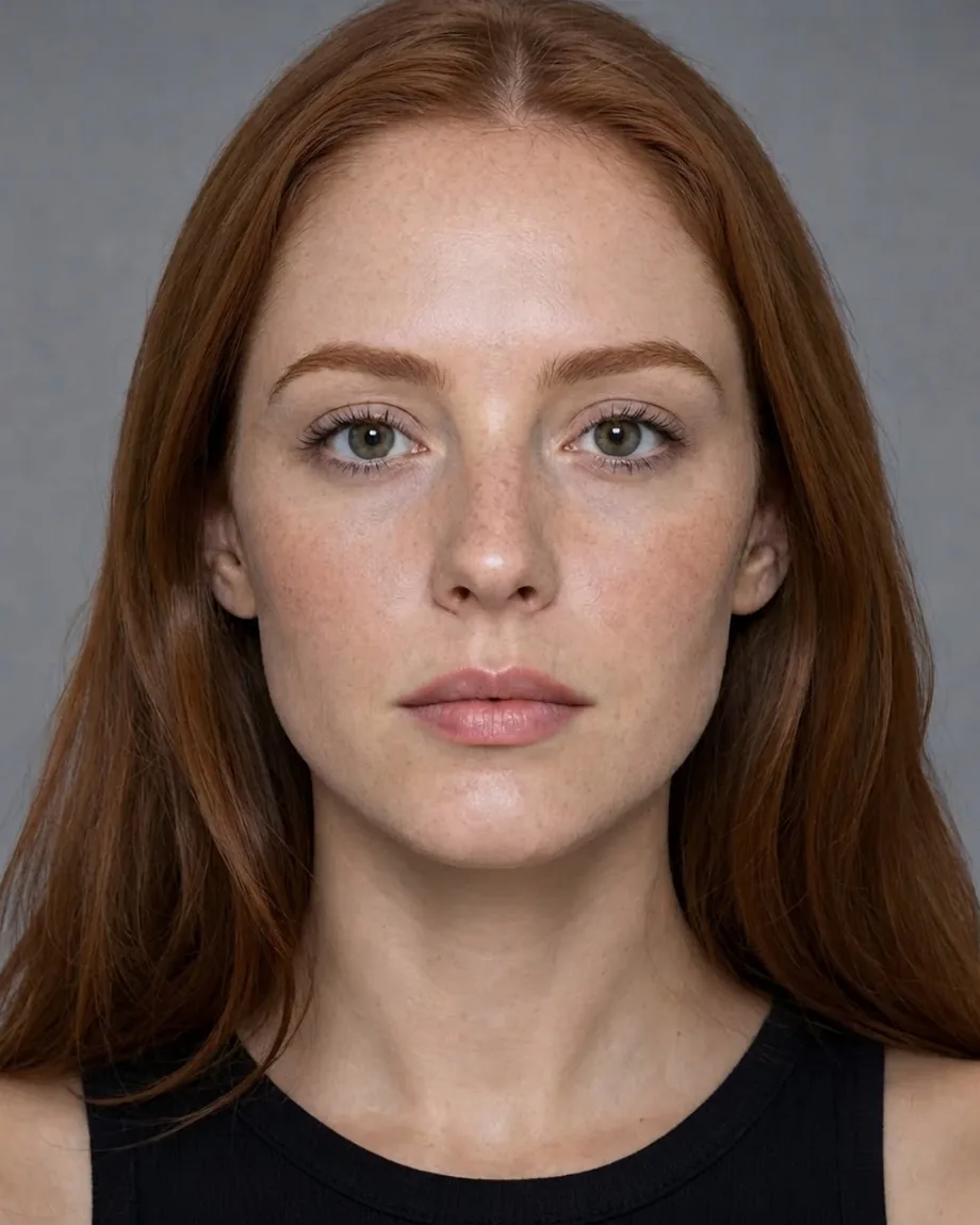 Freckled redhead with Natural lip enhancement at 0.55 mL