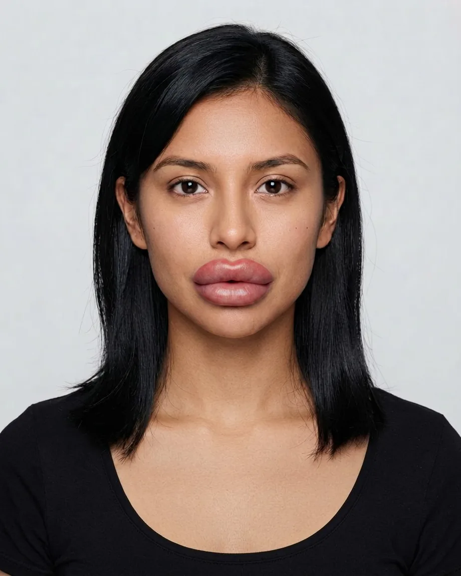 Young Mexican brunette with Doll lips, illustrative interpretation at 2.0 mL