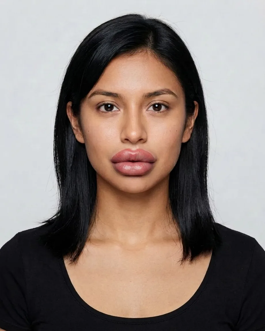 Young Mexican brunette with Doll lips, illustrative interpretation at 3.0 mL