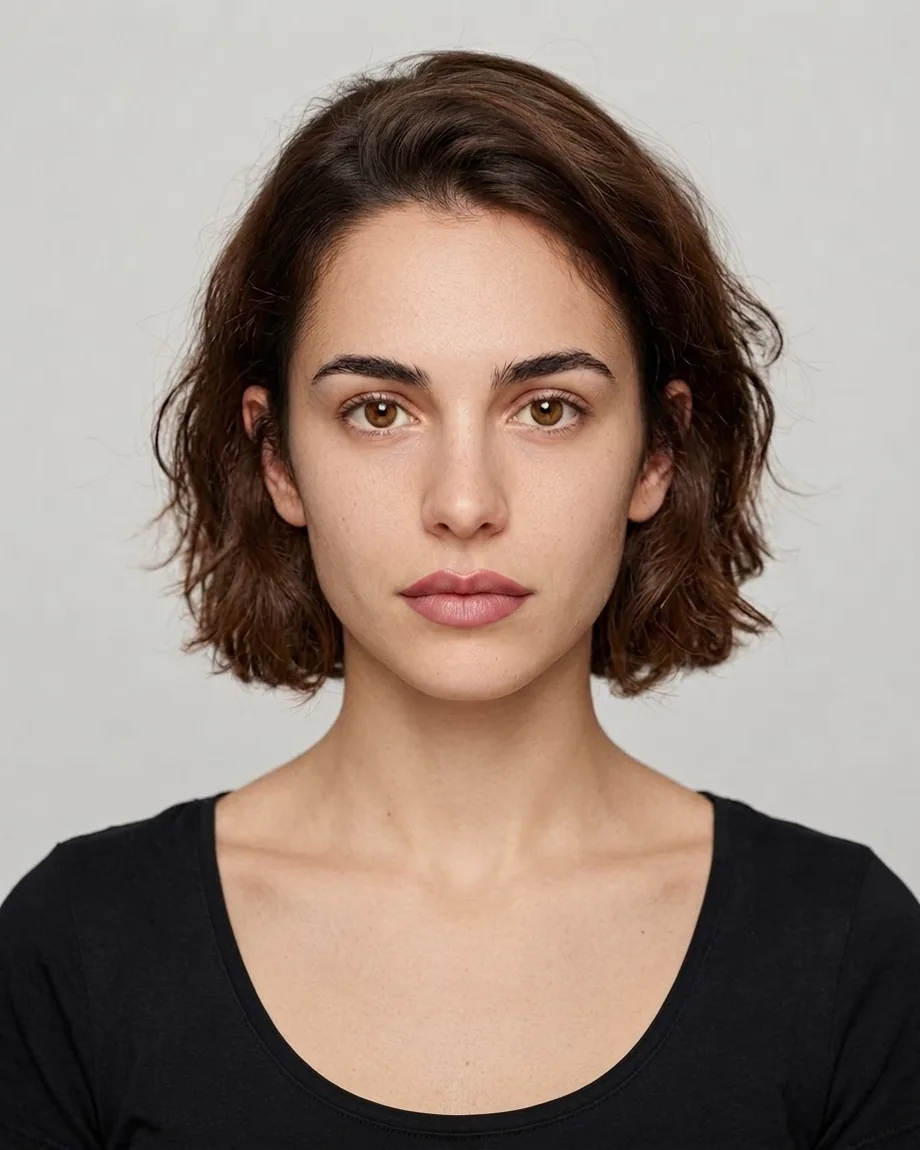 Young Spanish brunette with Butterfly lips, illustrative interpretation at 0.55 mL