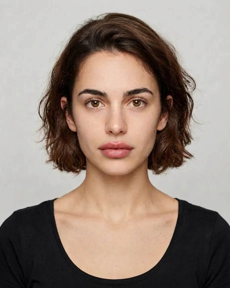 Young Spanish brunette with Doll lips, illustrative interpretation at 1.0 mL