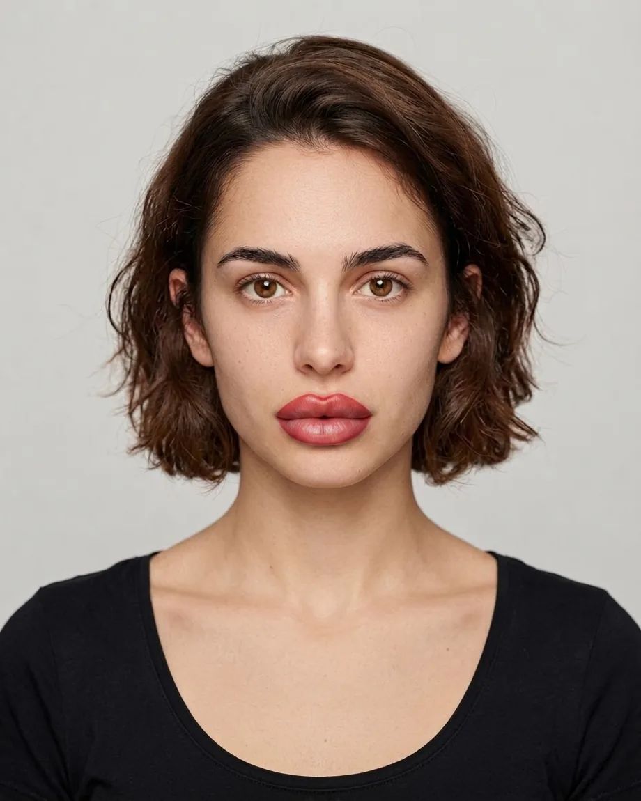 Young Spanish brunette with Heart-shaped lips, illustrative interpretation at 1.5 mL