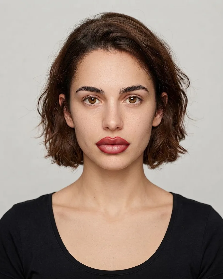 Young Spanish brunette with Heart-shaped lips, illustrative interpretation at 3.0 mL
