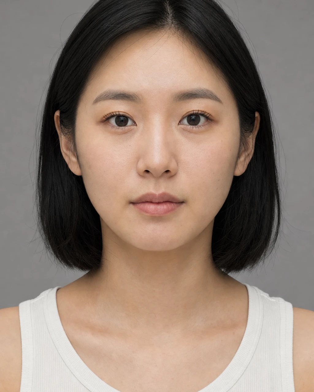 East Asian bob before, slim lips