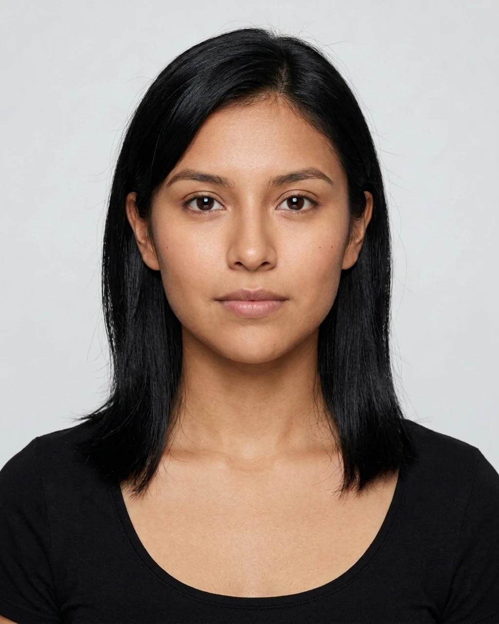 Young Mexican brunette before, slim lips