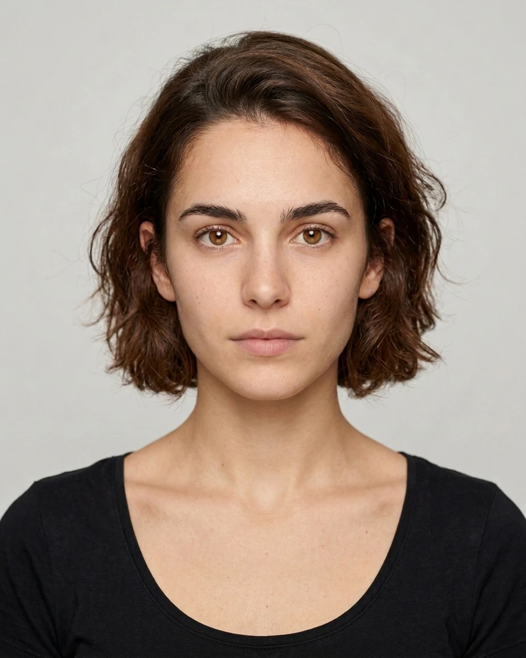 Young Spanish brunette before, slim lips